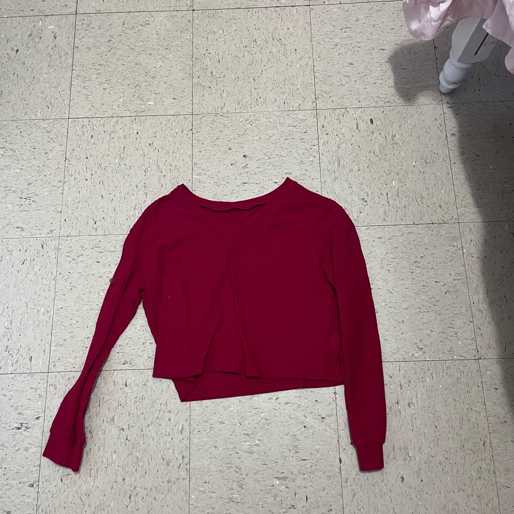 SHEIN Red Off-the-Shoulder Asymmetrical Cropped Sweater